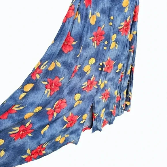 Vtg 80s 90s Short Sleeve Floral / Fruit  Midi Dress Button Front  Canada Sz 16 - Picture 3 of 9